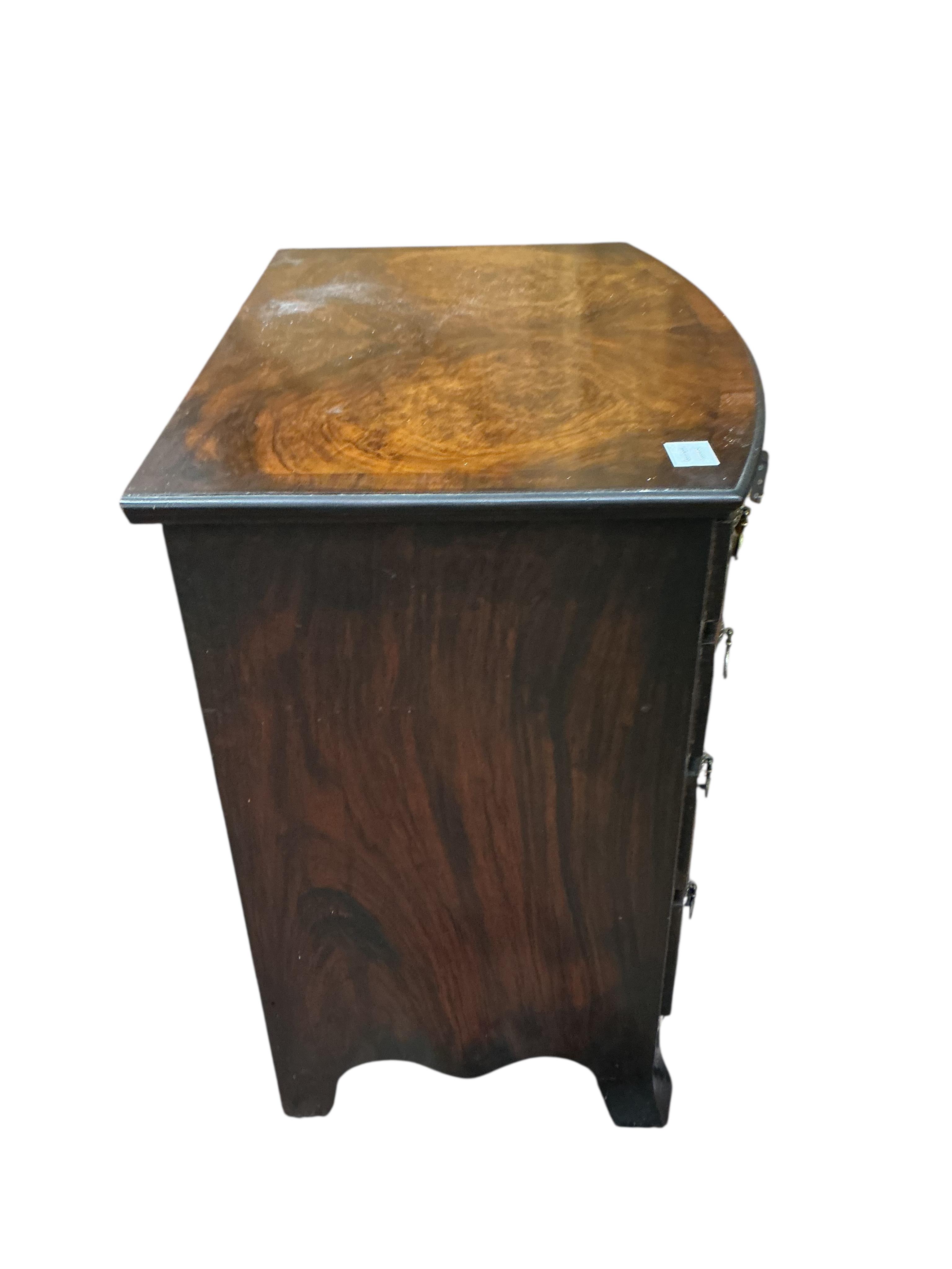 A small Queen Anne Revival walnut bowfront chest, width 68cm, depth 50cm, height 76cm